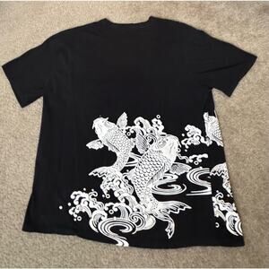 Original Gravity Mens 2X Black White Koi Fish Graphic T-Shirt Short Sleeve